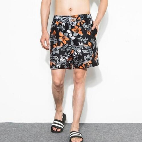 Black orange flower printing shorts men swimwear sunga summer 2018 beach board shorts briefs men swimsuit sports surfing shorts