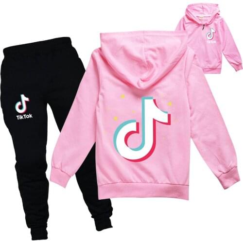 Childrens Set Clothing Print Tik Tok Kids Boys Girls Suit Sweatshirts Black Jogging Pant+6 Color Zipper Hoodies