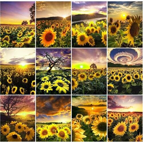 DOHAWIZS Diamond Embroidery Sunset Diamond Mosaic Full Square Round Drill Sunflower Landscape Cross Stitch Kits Home Decor Gift