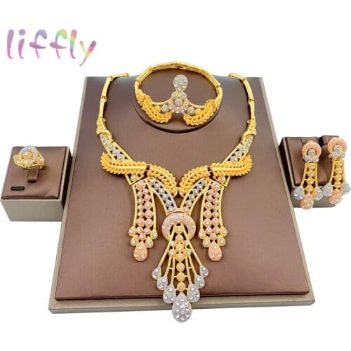 Dubai Gold Jewelry Sets for Women Big Necklace African Beads Jewelry Set Women Indian Bridal Jewelry Sets Wedding
