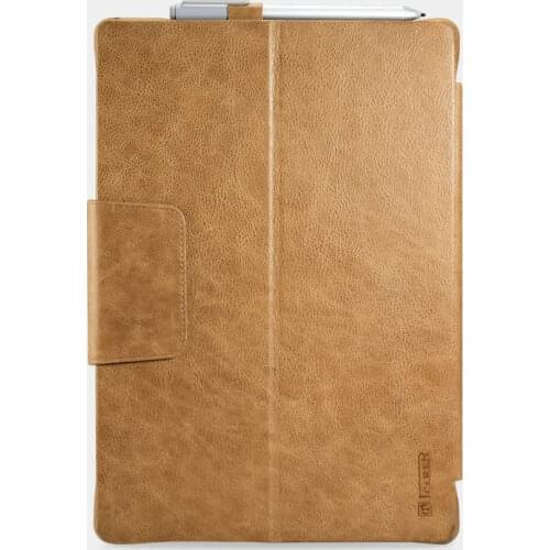 Icarer Shenzhou Genuine Leather Folio Case for Microsoft Surface Pro 4 / 5 / 6 / 7 / 8 Flip Protection Brown Cover