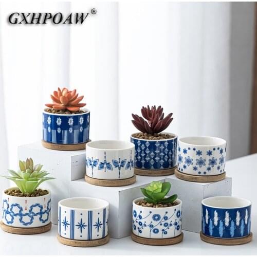 GXHPOAW Modern Style Succulent Art Ceramic Flowerpot Nordic Planter Simple Straight Geometric Figure Flower Pots Home Decoration