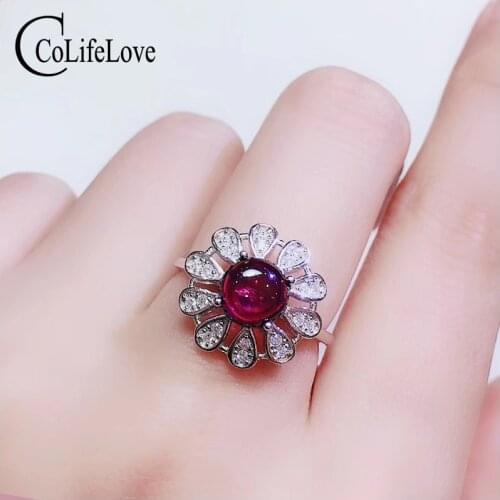 CoLife Jewelry 925 Silver Garnet Ring for Office Woman 7mm Natural Pyrope Garnet Ring Fashion Gemstone Ring Gift for Woman