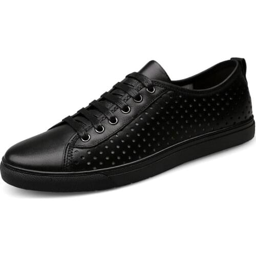 Luxury Black Mens Shoes Genuine Leather Sneakes Men Brand Fashion Lace Up Flats Skateboard Breathable Summer Mens Casual Shoes