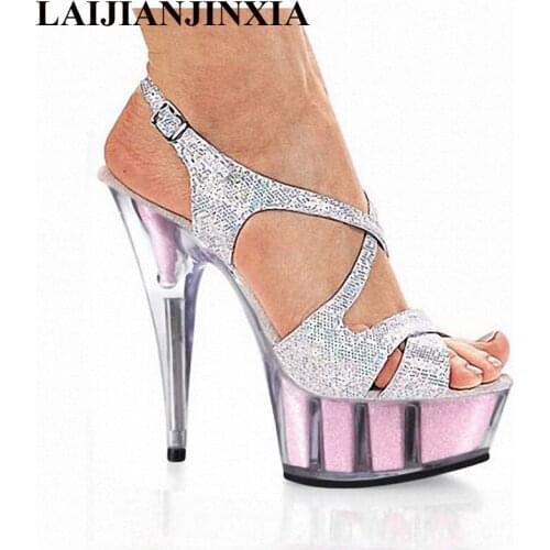 LAIJIANJINXIA 15CM High Heels Platform Romantic Sexy Sandals Nightclub Party Dancing Shoes Open Toe Women Pole Dance Shoes