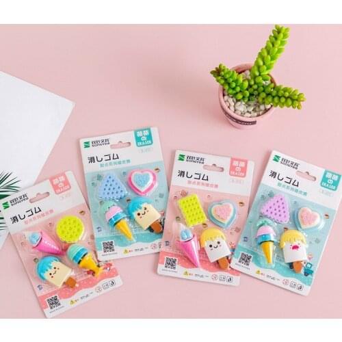 4Pcs/pack Ice Cream Eraser Student Exam Supplies Biscuit Children toys stationery Pencil food safe non-toxic intelligence