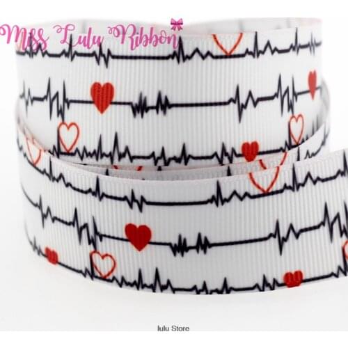 7/8"22 Valentine heartbeat printed grosgrain ribbon 25mm 38mm diy handmade hair bows party decoration 50 yards MD170220-25-6589