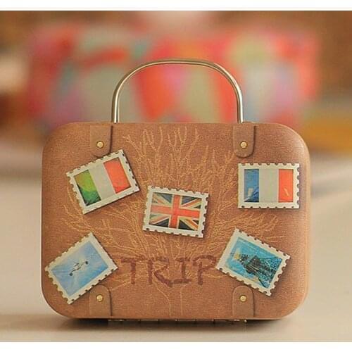 Europe Type Mini Suitcase With Handle Candy Metal Storage Box For Wedding Gifts Candy Chocolate Print Travel Portable Container