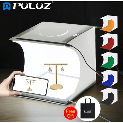PULUZ Mini 22.5 Tent Box Photography Shadowless Bottom LED Light Lamp Panel Pad +2LED Panels 20CM lightbox Photo Studio Shooting