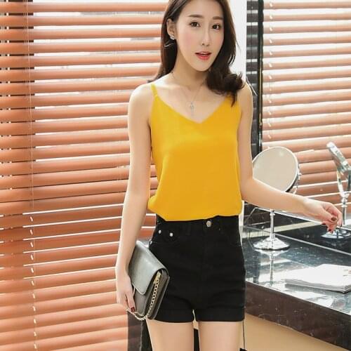 Fashion Plus Size S-2XL Women Chiffon Blouses Sexy Sleeveless V-Neck Shirt Summer Ladies Tee Tops blusas mujer de moda 2020