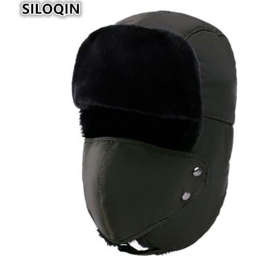 SILOQIN Winter Warm Mens Hat Plus Velvet Thick Windproof Bomber Hats With Ears Womens Fur Hat Earmuffs Beanie Caps New Ski Cap