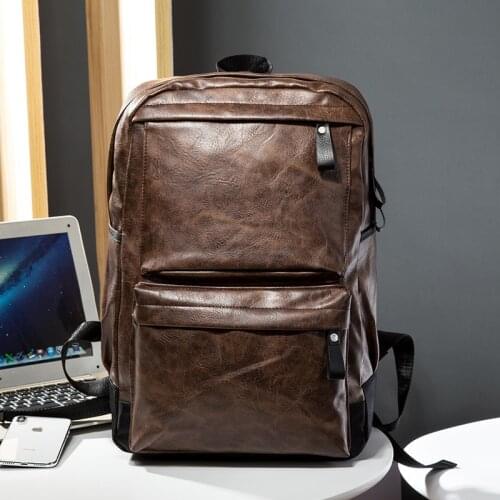 Leisure mens Backpack Travel PU leather backpack college students' schoolbag computer bag Pu