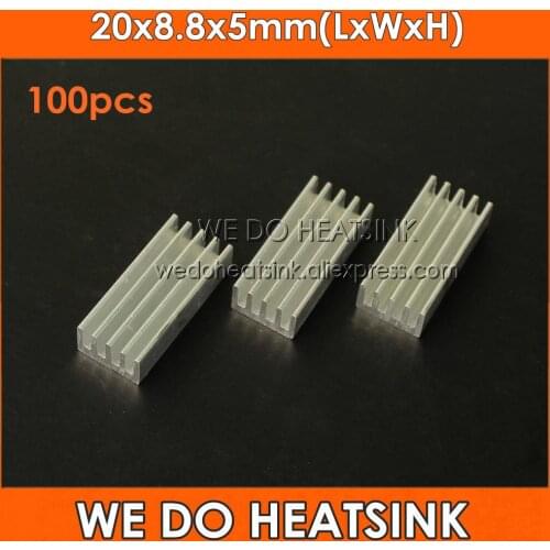 WE DO HEATSINK 100pcs 20x8.8x5mm Extrusion Aluminum Heatsink Extruded Epoxy Attach On Heat Sink With Straight Fins