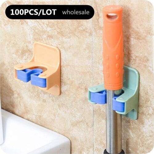 100pcs wholesale Bathroom bracket Wall Mounted Mop Holder Brush Broom Hanger Storage Rack Kitchen Tools Suction Hanging tools