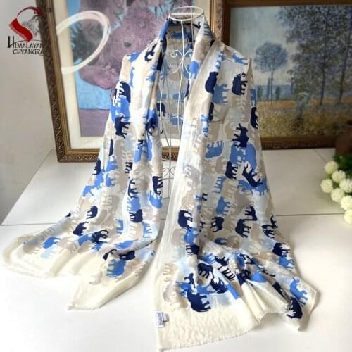 Nepalese Hand printed 100% Marino Wool Scarf Thin Soft Warm Factory Price white elephant