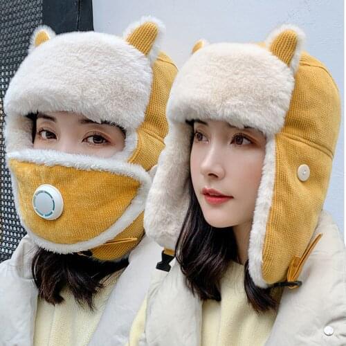 New Winter Windproof Hats Cute Cat Ears Women Thick Warm Bomber Ski Trooper Hat Trapper Hat Thicken Ear Flap Cap Female Outdoor