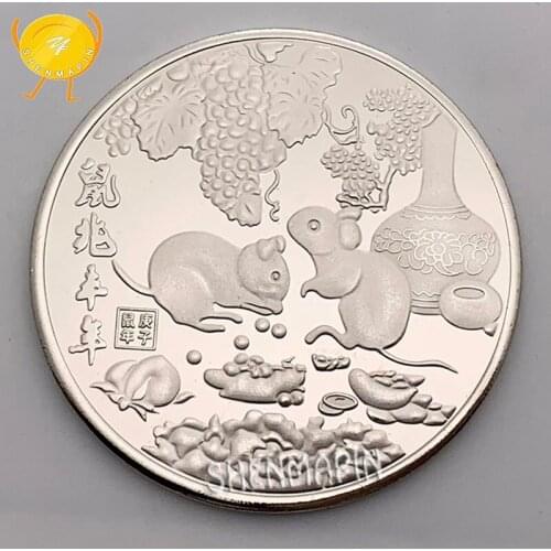 2020 Silver Mouse Sends Blessings Commemorative Coin China Fu Coins Collectibles Zodiac Lucky Rat Coins New Year Christmas Gift