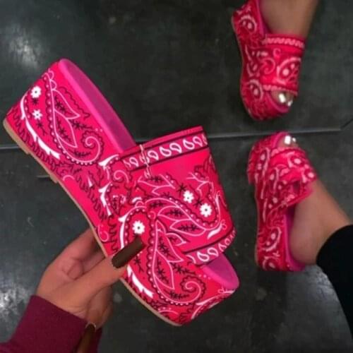 Bandana Print 2021 Summer Sandals Paisley Printed Slippers Open Toe Fashion Outdoor Womens Shoes Thick Bottom Plus Size 42