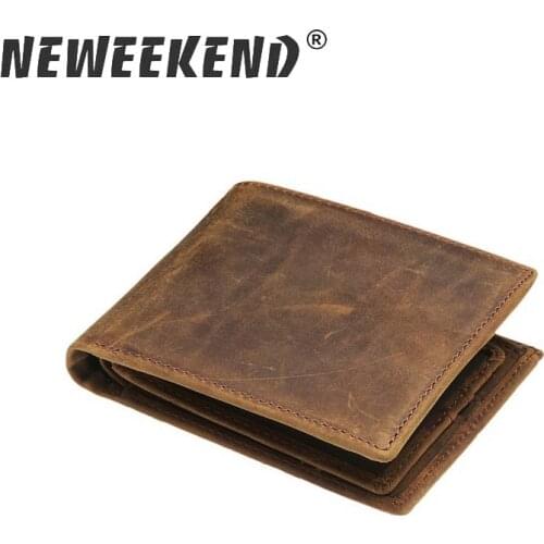 Fathers Day Gift Retro Genuine Leather Cowhide Crazy Horse Short Cash Money Card Photo Coin Wallet Purse Holder Men B199