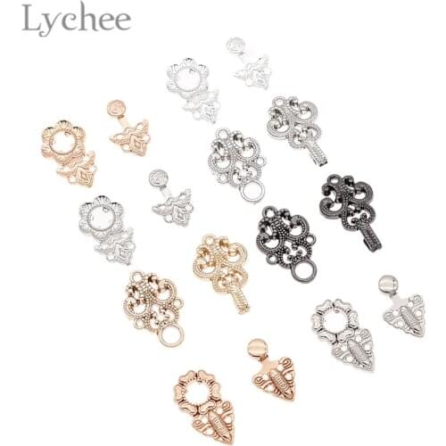 Lychee Life 5pcs Rhinestone Hebillas Alloy Buttons Vintage Hollow Button DIY Sewing Materials For Garment