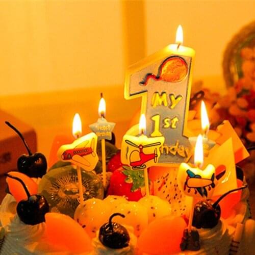 DIY Cartooon Birthday Candle 1st Party Decoration Toothpick Cake Supplies Topper Birthday Candle Number 1 Baby Anniversary