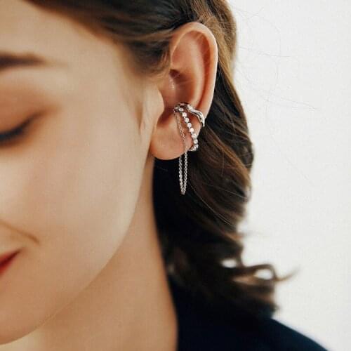 Fashion Crystal Ear Cilp For Women Silver Color Multilayer Chain Tassel Zircon Earrings Earcuff Ear Wrap Earcuff Clips Jewelry