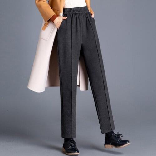 High Waist Harem Woolen Pants Womens Autumn Winter Loose All-Match Black Gray Korean Trouses Plus Size 4XL