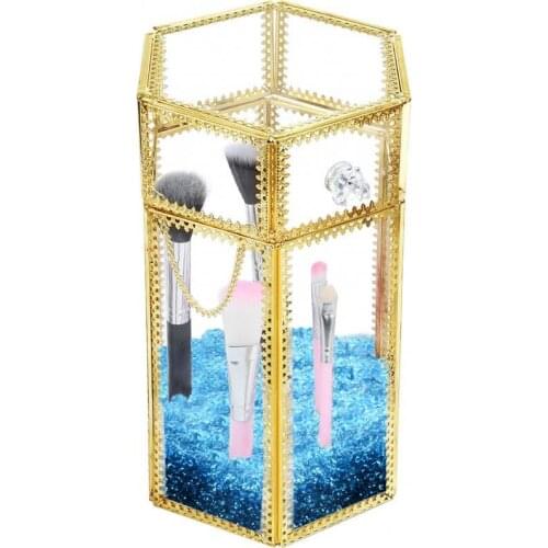 Jewelry Box Nordic Gold Pen Holder Vase Hexagonal Shape Makeup Brush Storage Box Organizer Desktop Decoration Container Barrel