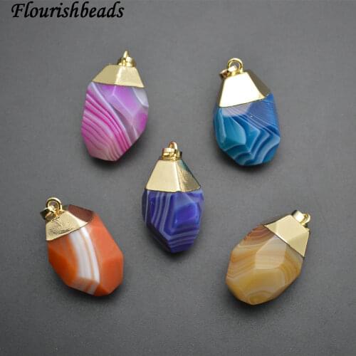 Mix Bright Color Banded Agate Nugget Pendants Surface Cutting Stone Fashion Necklace Material