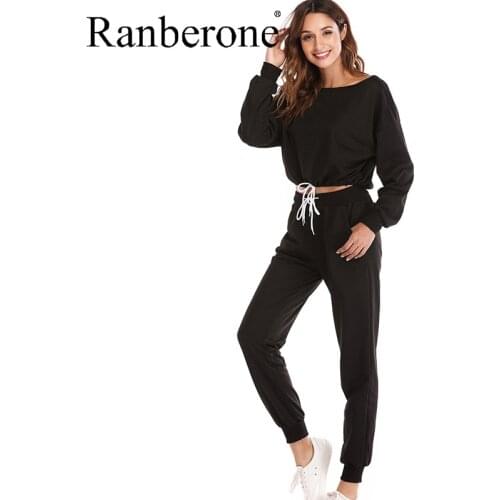 Ranberone Sport Suit Women Long Sleeve Tracksuit Running Set Winter Fall Jogging SweatPants Sportswear Casual Sport Suit 2020