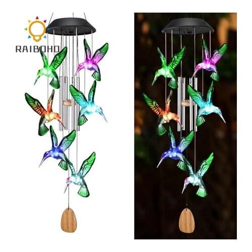 Color-changing solar wind chime LED crystal ball hummingbird light waterproof outdoor wind chime outdoor garden decoration