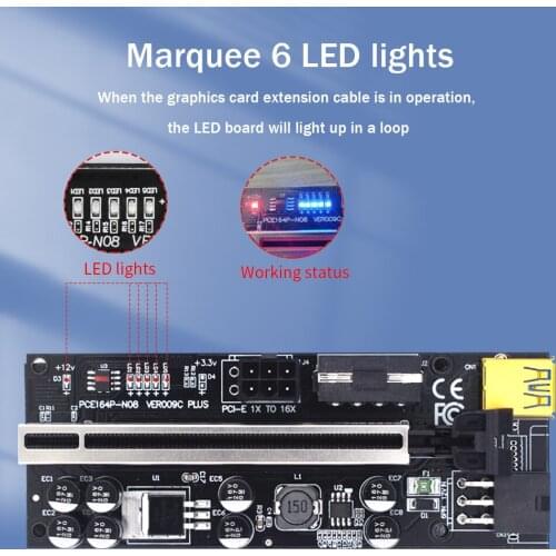 TISHRIC PCIE Riser 009S Plus Extension Cable Adapter PCI Express Riser 009C PCIE X16 6Pin GPU Riser Card for Video Card Mining