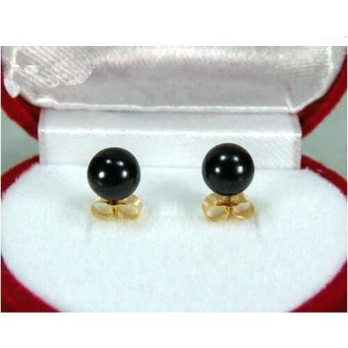 Unique Pearl Earrings Perfect Round 7mm AAA Top Grade Black South Sea Pearl Earring 14k gold plated Fine Jewelry Nice Women Gift