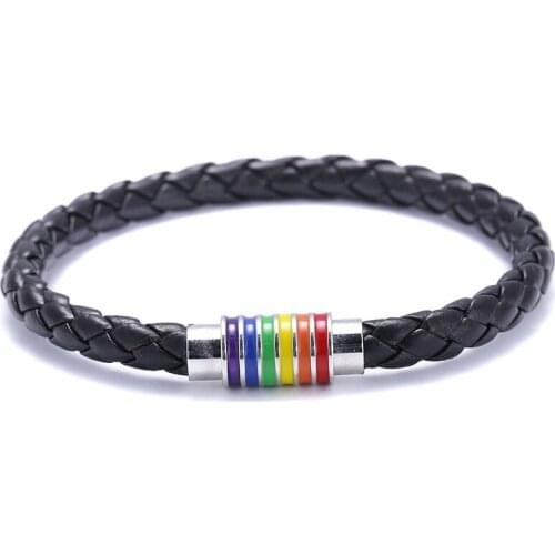 High-grade simple woven leather rope rainbow bracelet with titanium steel magnet buckle for men and women 2020 gifts