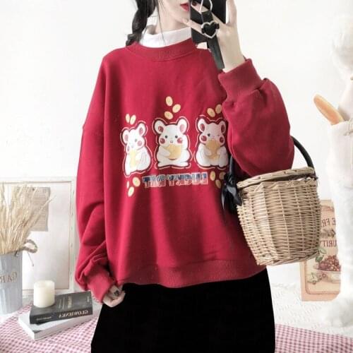 Women Casual Sets Red Arton Print O-neck Hoodies And Black Hight Waist Knee Length Skirts 2021 Spring Two Piece Set Clothes