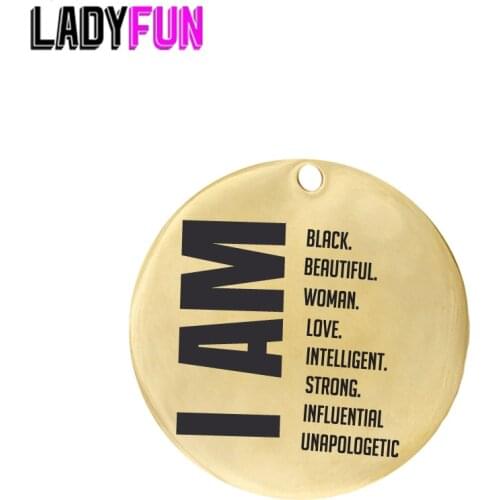 Ladyfun Stainless Steel Black Woman Charms I AM BLACK BEAUTIFUL WOMAN LOVE INTELLIGENT.. Charm for jewelry making