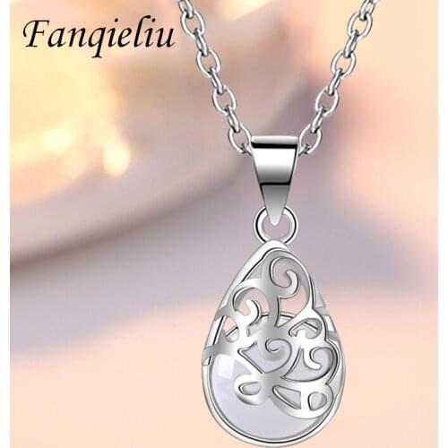 Fanqieliu Hollow Out Plant Opal Beads Vintage Jewelry Real 925 Sterling Silver Pendant Necklace For Women FQL21149