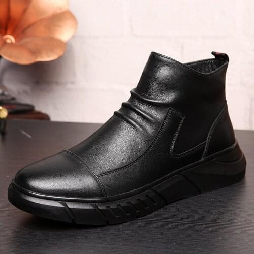 Winter plus velvet boots high mens shoes snow boots Leather Warm Shoes Men Ankle Boots Fashion Brand Cow Leather Male Footwear