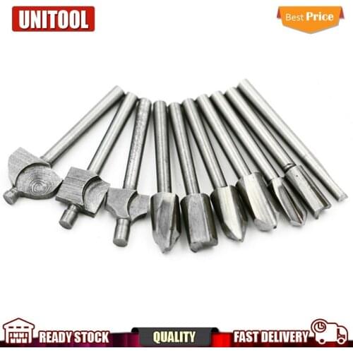 10pcs 1/8" 3mm Shank Mini HSS Router Bit Fit Dremel Foredom Rotary Tool Set Woodworking Knife Edge Repair Carpenter Drill