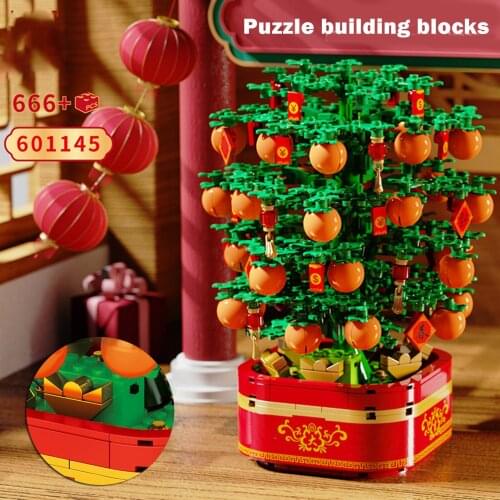 2020 CNY Rolling Music Building Blocks Orange Tree Assembly Toy with Light Ornament Gift for Chinese New Year Kids