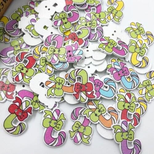 50 pcs Merry Christmas crutch Wood Buttons Sewing Craft WB392