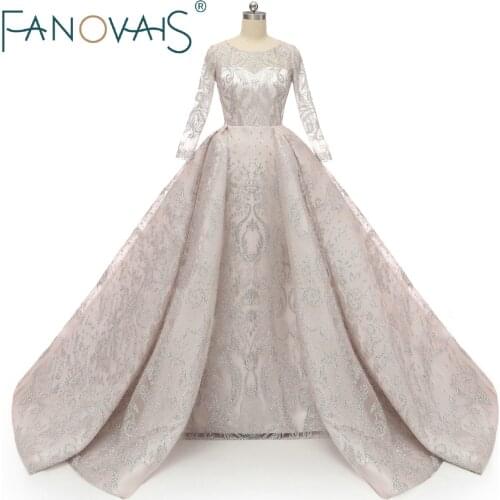 Glitter Shinning Wedding Dresses Long Sleeves with Detachable Train 2019 Mermaid Wedding Dresses Vestido De Novia Robe De Mariee