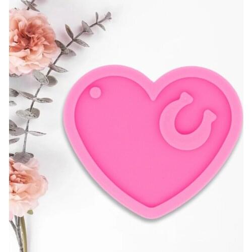 Keychain Epoxy Resin Mold Shiny Glossy Heart Horseshoe Keyring Silicone Mould U7ED