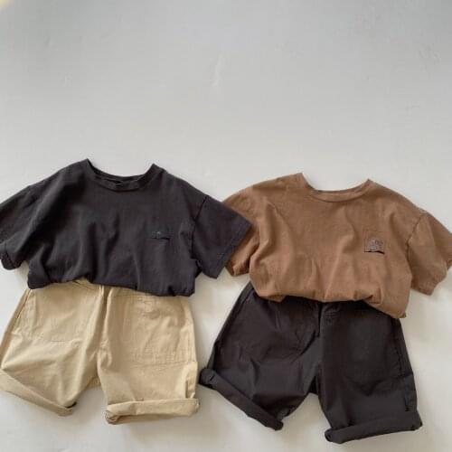 2021 Children Summer Short Sleeve New Cute Interesting Cartoon Cotton O-Neck Boys and Girls Solid Color Loose Casual T-shirt