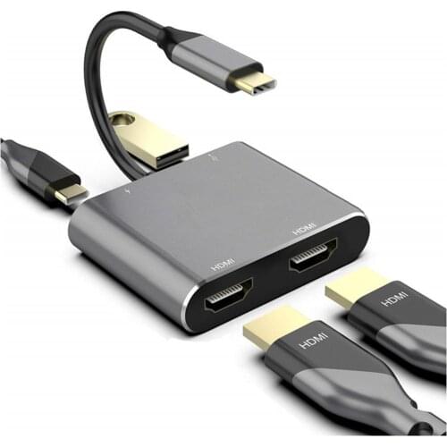 Type-C to Dual HD Usb3.0 PD Fast Charging 4in1 Dual Screen Display USBC Hub Docking Station Converter