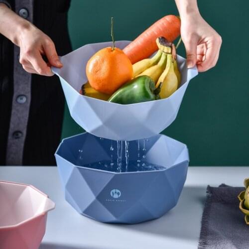Nordic Double-layer Vegetable Washing Basin, Washing Fruit and Rice Basket, Household Kitchen Vegetable Storage Drain Basket