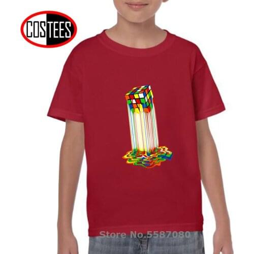 Rainbow Abstraction melted rubix cube t shirts boys Melted cube tshirt kids Funny magic cube t-shirt children Teenage youth tees