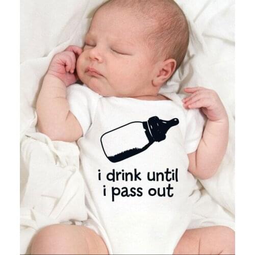 I Drink Until I Pass Out Print Funny Toddler Baby Romper Clothes Newborn Unisex Short Sleeve Outfit Infant Boys Girls Jumpsuit