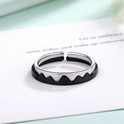 Korean Style Tibetan Sliver Mountain League Oath Couple Rings Promise Love Black&Sliver Color Wave Lovers Adjustable Rings R264