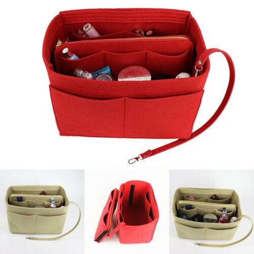 2019 Purse Insert Makeup Cosmetic Handbag Felt Bag Organizer With Zipper Tote Shaper Makeup Organizers Home Storage